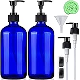 Soap Dispenser with Black Pump - Veyiina Nero Glass Empty Bottles Reusable Container 16oz Blue 2 Pack for Bathroom Shampoo, Wash Hand Lotion, Body Shower Conditioner, Kitchen Dish, Massage Oil
