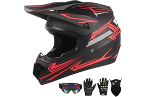 HELMELKIN Youth Motocross Helmet for Kids - DOT Approved Full Face Off-Road Mountain Bike ATV Dirt Bike Safety Gear With Goggles, Gloves, and Mask