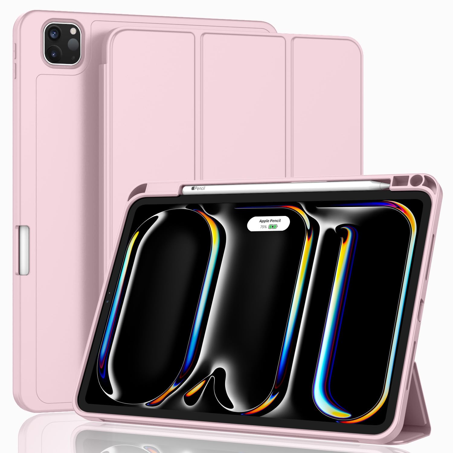 Photo 1 of ZryXal New iPad Pro 13 Inch Case M4 (2024 Model, 7th Generation) with Pencil Holder, Smart iPad Case [Support Pencil Pro and Pencil (USB-C)], Support Touch ID and Auto Wake/Sleep (New Pink)