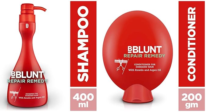 BBLUNT Repair Remedy Shampoo for Damaged Hair, 400ml Pump Bottle and BBLUNT Repair Remedy Conditioner for Damaged Hair, 200g