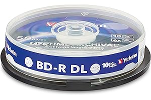 Verbatim M DISC BD-R DL 50GB 6X Lifetime Archival White Inkjet Hub Printable Blank Blu-Ray Recordable Media– 10pk Spindle