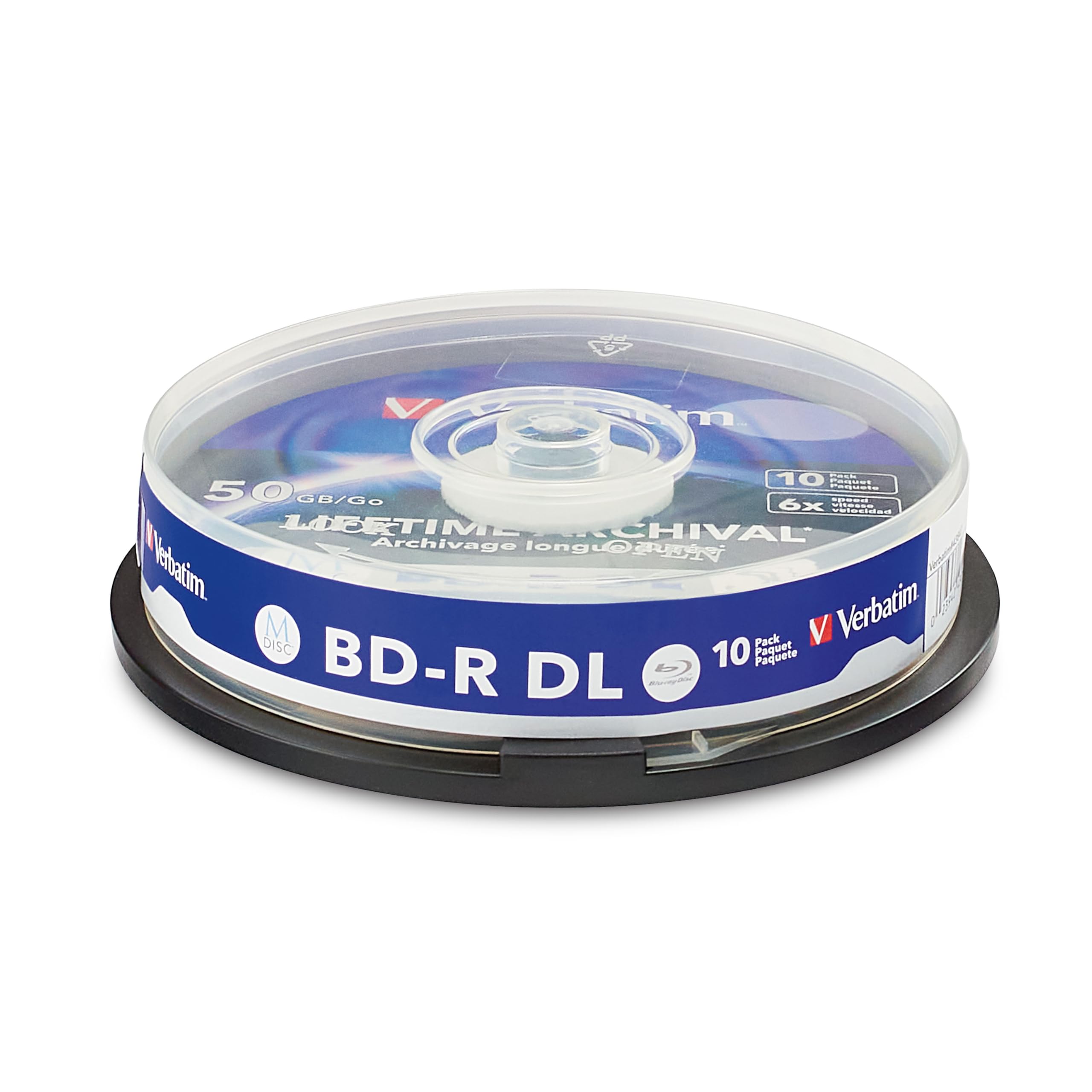 Photo 1 of Verbatim M DISC BD-R DL 50GB 6X Lifetime Archival White Inkjet Hub Printable Blank Blu-Ray Recordable Media– 10pk Spindle