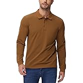MIER Polo Shirts for Men Cotton Long Sleeve Golf Tennis Collared Shirt for Casual Work Travel, 3 Buttons, Ultra Soft