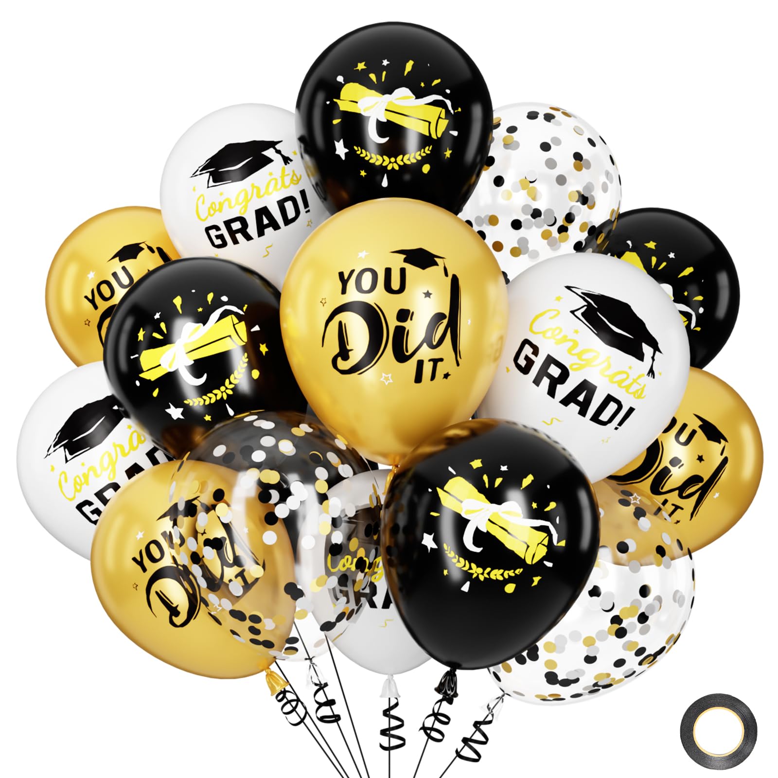 QIFU Graduation Decorations 2026 Balloons - 25pcs Prom Decorations 2026 Balloon Prom Balloons Class of 2026 Decoration for GRAD Leavers Preschool Graduation Party Decoration(Congratulations)