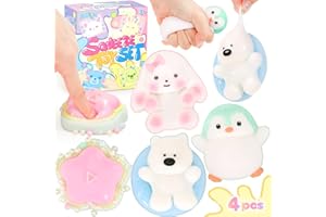 NINAOR Squishy Fidget Toys 4Pcs,Penguin Bunny Dog Squeeze Sensory Toys for Kids with Autism Stress Relief Gifts Treasure Box 