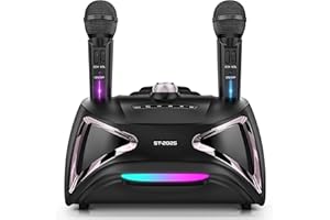 Karaoke Machine, HOKSEACK Portable PA Speaker System Bluetooth 5.0 with 2 UHF Wireless Microphones, 7 Colors LED Light with BASS, TV/AUX/USB/SD, Rechargeable, Best Gift for Adults/Kids, Girls/Boys