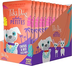 Tiki Pets Aloha Petites Grain Free Wet Dog Food, Pouches with Shredded Meat & Superfoods for Small or Large Dog Treats
