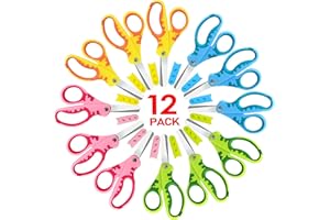 OIIJIOK Kids Scissors,5" Toddler Scissors with Cover,Student Blunt Tip Scissors with Comfort Grip,Safety Small Scissors for School Craft Cutting Paper,12 Pack