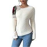 OYOANGLE Women's Asymmetry 3D Floral Embroidery Sweater Long Sleeves Fall Chunky Knit Sweater Tops