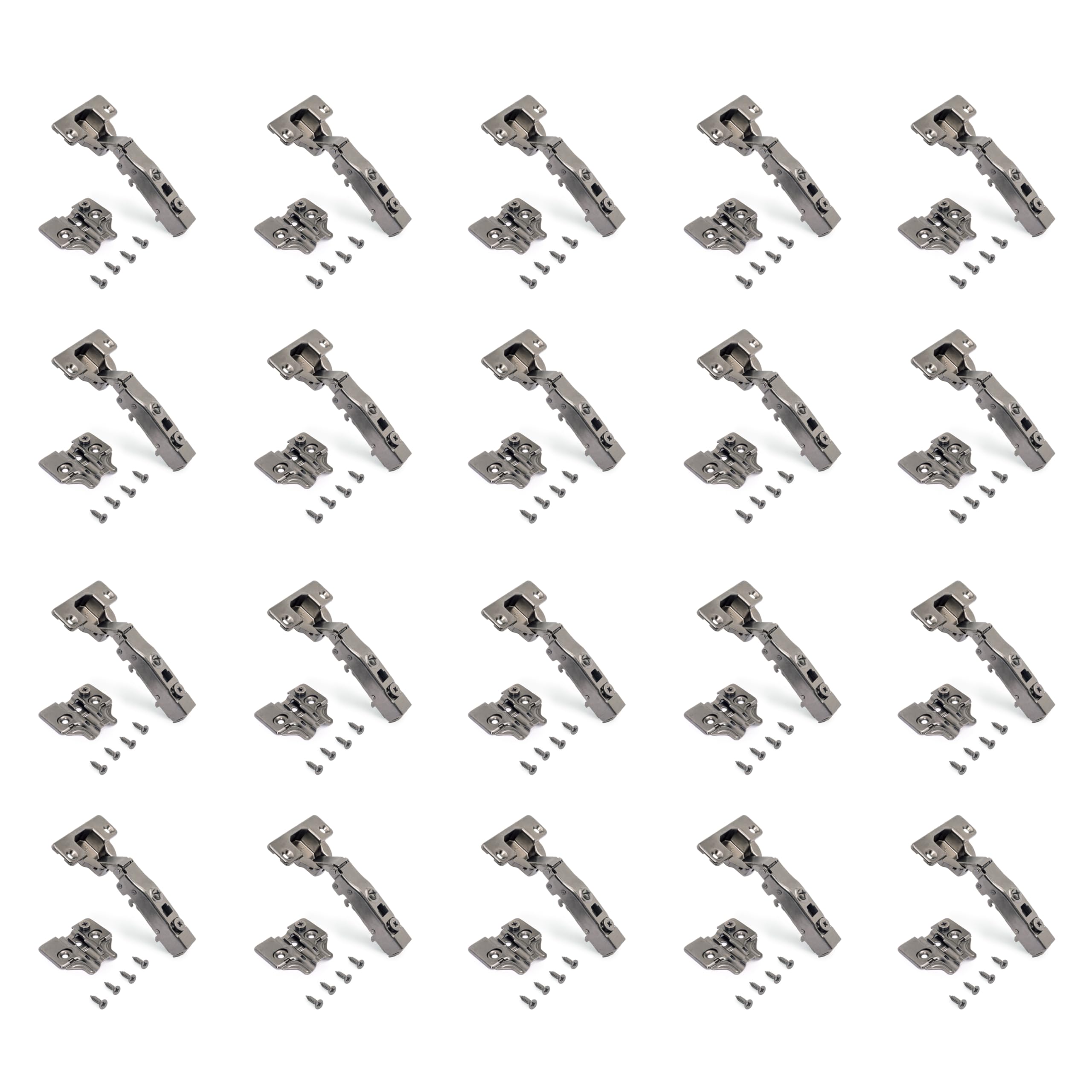 Emuca - Kit of 20 Full Overlay Hinge X91 with Soft Close and Plate, Screw-on, 105º Opening, Titanium, Steel