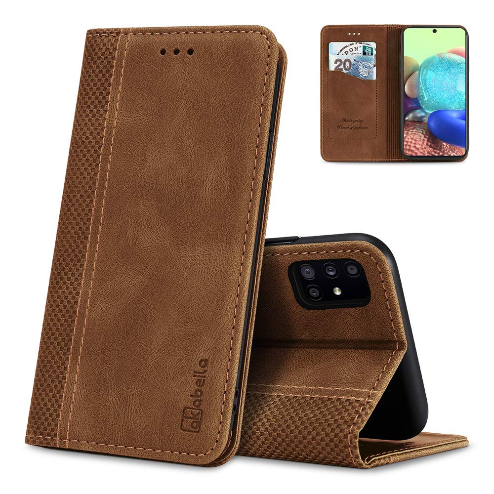 AKABEILA Case for Samsung Galaxy A71 4G Case Premium PU Leather Flip Wallet Case with Magnetic Closure Kickstand Card Slot Folio Phone Cover Light Brown