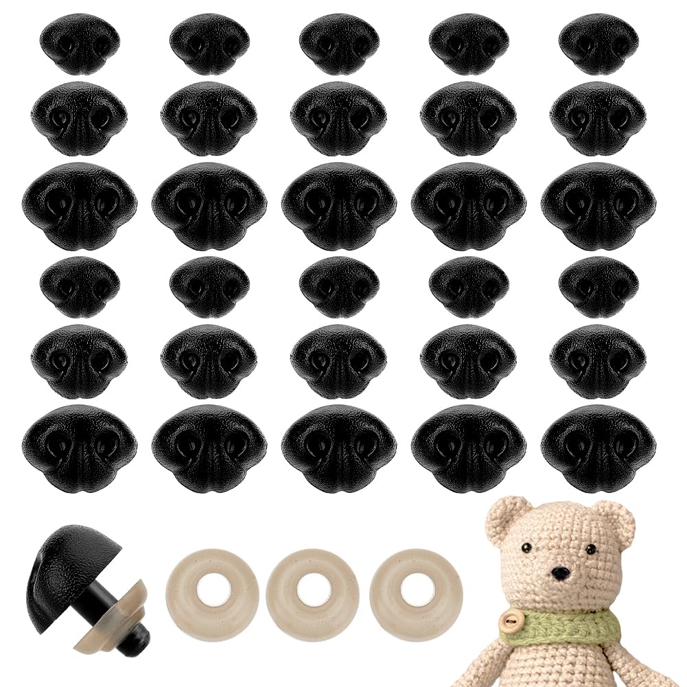 AHANDMAKER 30Pcs Safety Noses for Amigurumi, Plastic Animal Safety Noses with Washers 15mm 18mm 21mm Craft Doll Nose for DIY Crochet Animals, Plush Animal, Puppet, Stuffed Animal and Teddy Bear Making