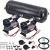 CNRAQR 3 Gallon Air Tank with 150PSI Air Compressor 2PCS for Suspension/Air Ride/Bag/Car Train Truck Horn Aluminum 12 Liter Compressed air Storage Tank Onboard System Air Suspension Compressor Kit