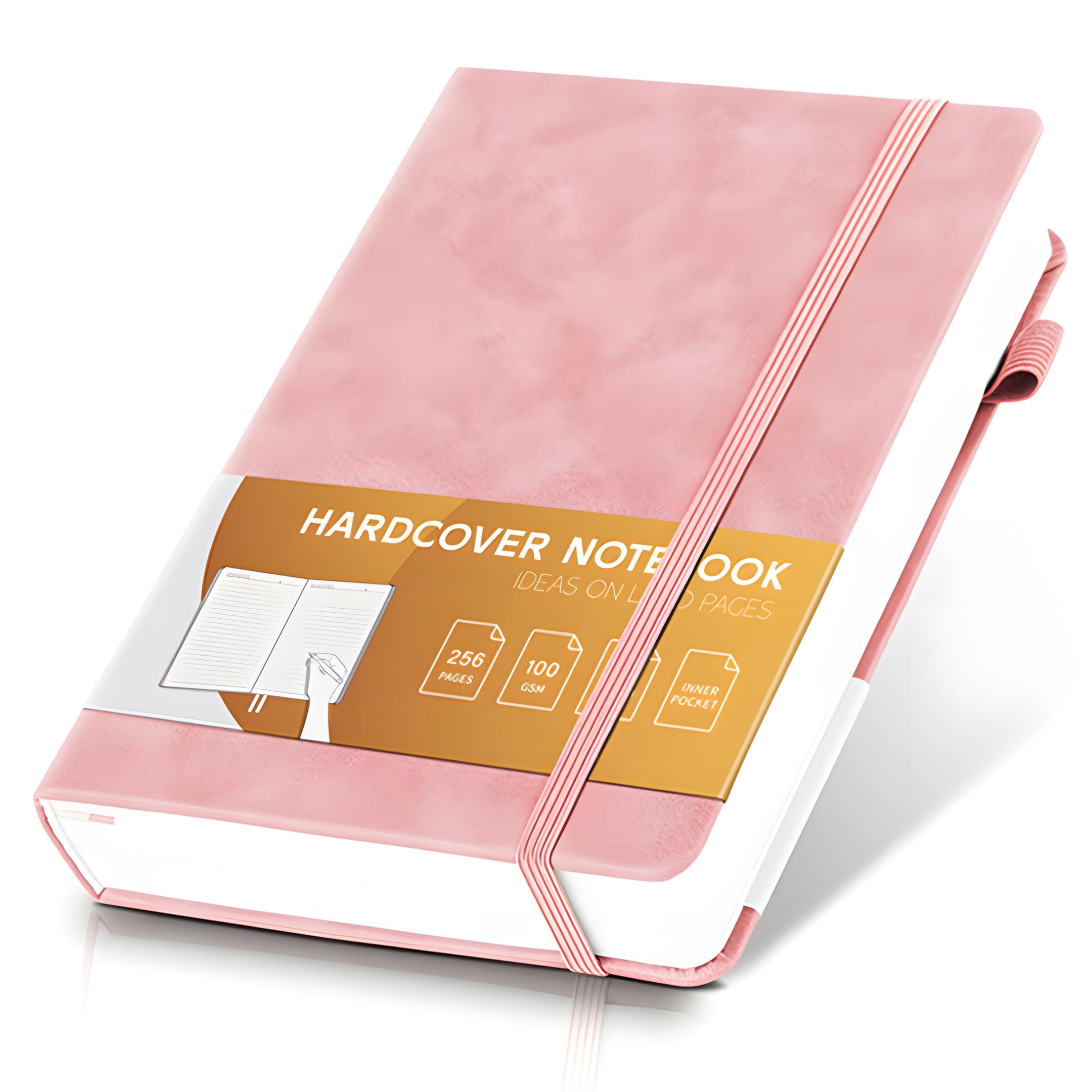 Photo 1 of MINICAGIE Lined Journal for Women Men 256 Pages 100 Gsm Thick Textured Leather Journaling Notebooks for Writing A5 Wide Ruled Hardcover Notebook for Work School Note Taking, 5.7 x 8.3 In, Pink