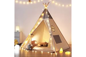besrey Teepee Tent for Kids with Light & Mat, Toddler Tents Indoor Play Tent Playhouse, Toddler Tipi Cotton, tee Pee Tents for Kids Indoor, Boys & Girls Teepee,Children Room Playhouse