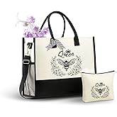 InnoBeta Bee Gifts for Women Canvas Tote Bag, Bee Gifts Tote with Top Zipper Closure and Shoulder Strap for Birthday, Mother's Day, Christmas