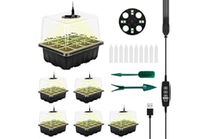 RIOGOO 6 Pack Seed Starter Tray with Grow Light, Timing Seed Starter Kit with Adjustable Brightness & Humidity,Greenhouse Germination Kit for Seed Growing Starting (12x6,72 Cells)