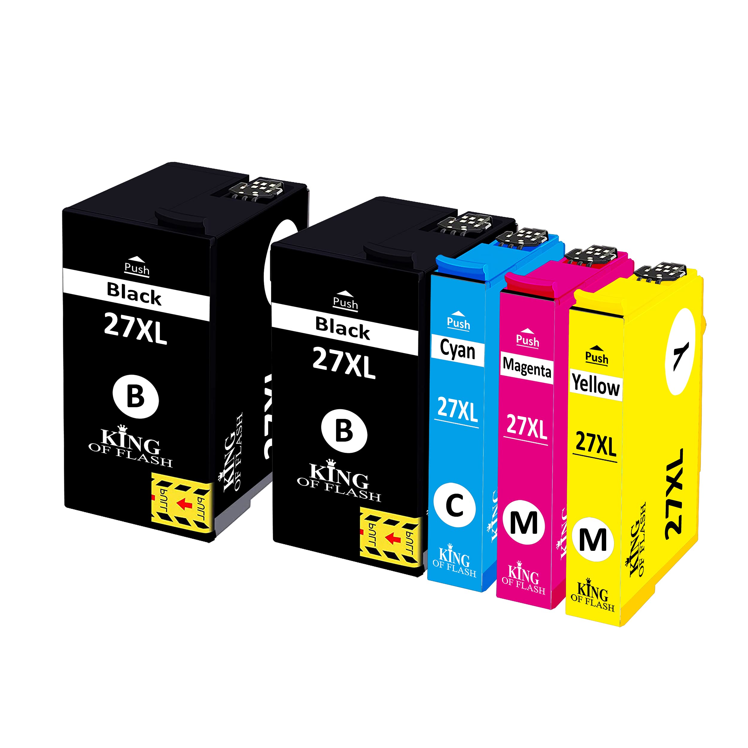 KING OF FLASH Ink Cartridges Replacement for Epson 27XL Use with Workforce WF-7720 WF-7210 WF-7710 WF-3620 WF-3640 WF-7110 WF-7610 WF-7620 WF-7715 (1 Set & 1 Black)