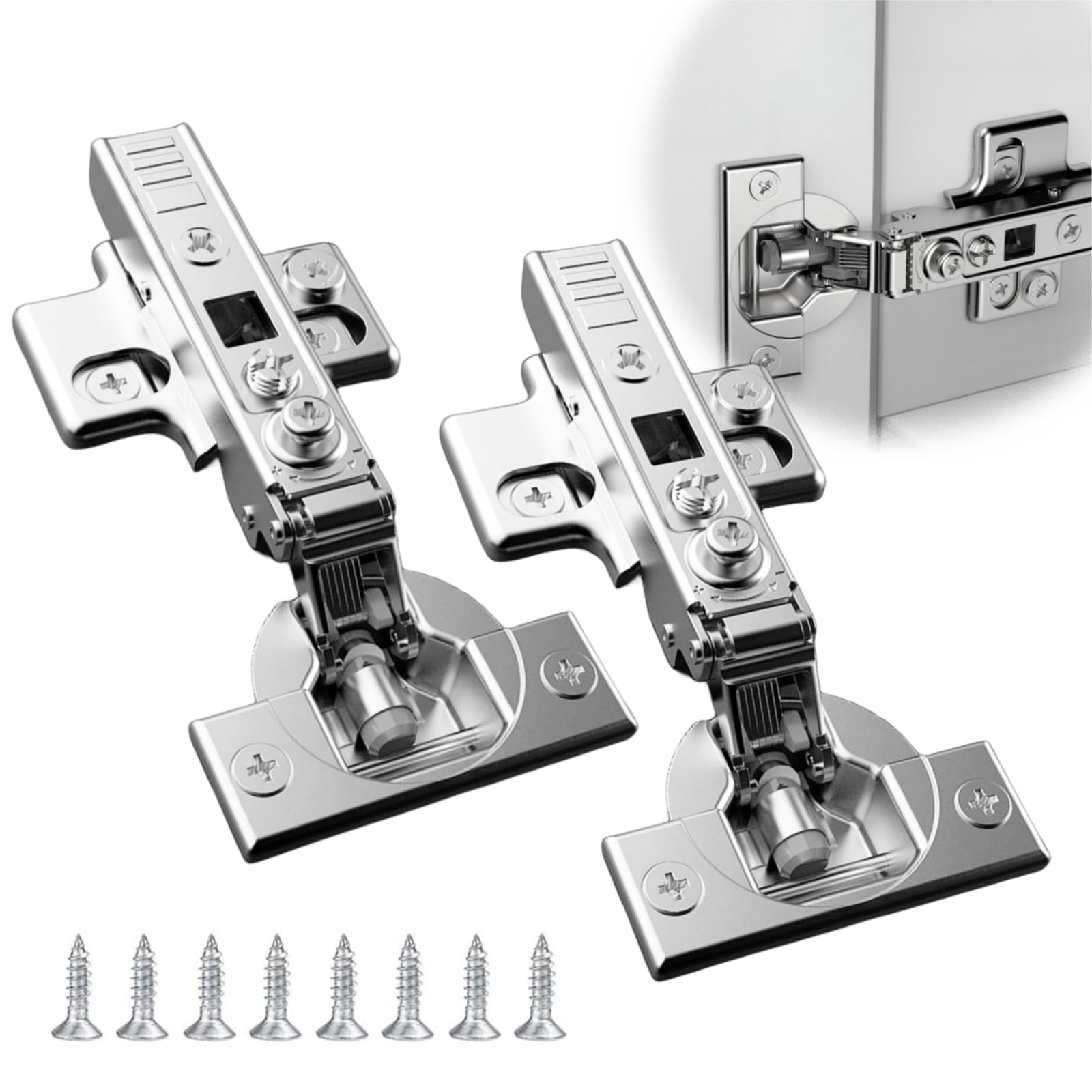 XINHAITC 2 Pack Cabinet Hinges Full Overlay Hinges 4D Adjustment Soft Close Corner Kitchen Cabinet Hinges Folding Mute Cabinet Hinges (Straight Curved Full Cover)