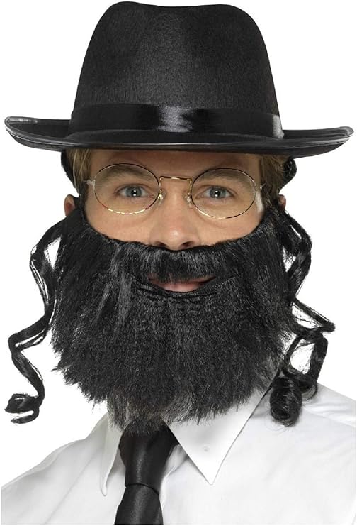 shoperama Rabbi Set Hat with Side Curls Beard Glasses Jewish Headpiece