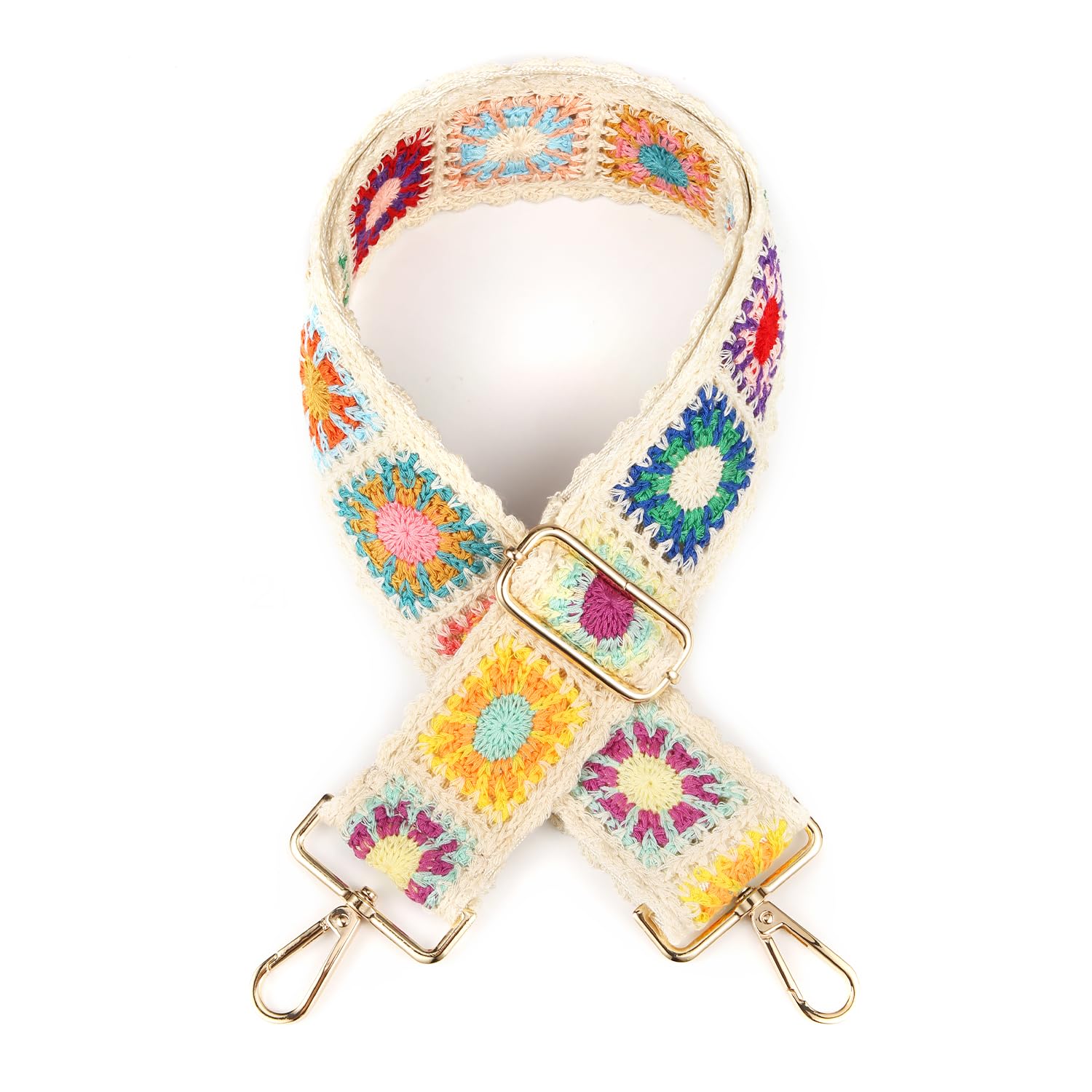 LUTER Crochet Flower Strap, 1 Piece of Crochet Purse Strap Adjustable Flower Bag Strap Replacement Handbag Straps Guitar Strap Crossbody 2 Inch Wide (Colorful)