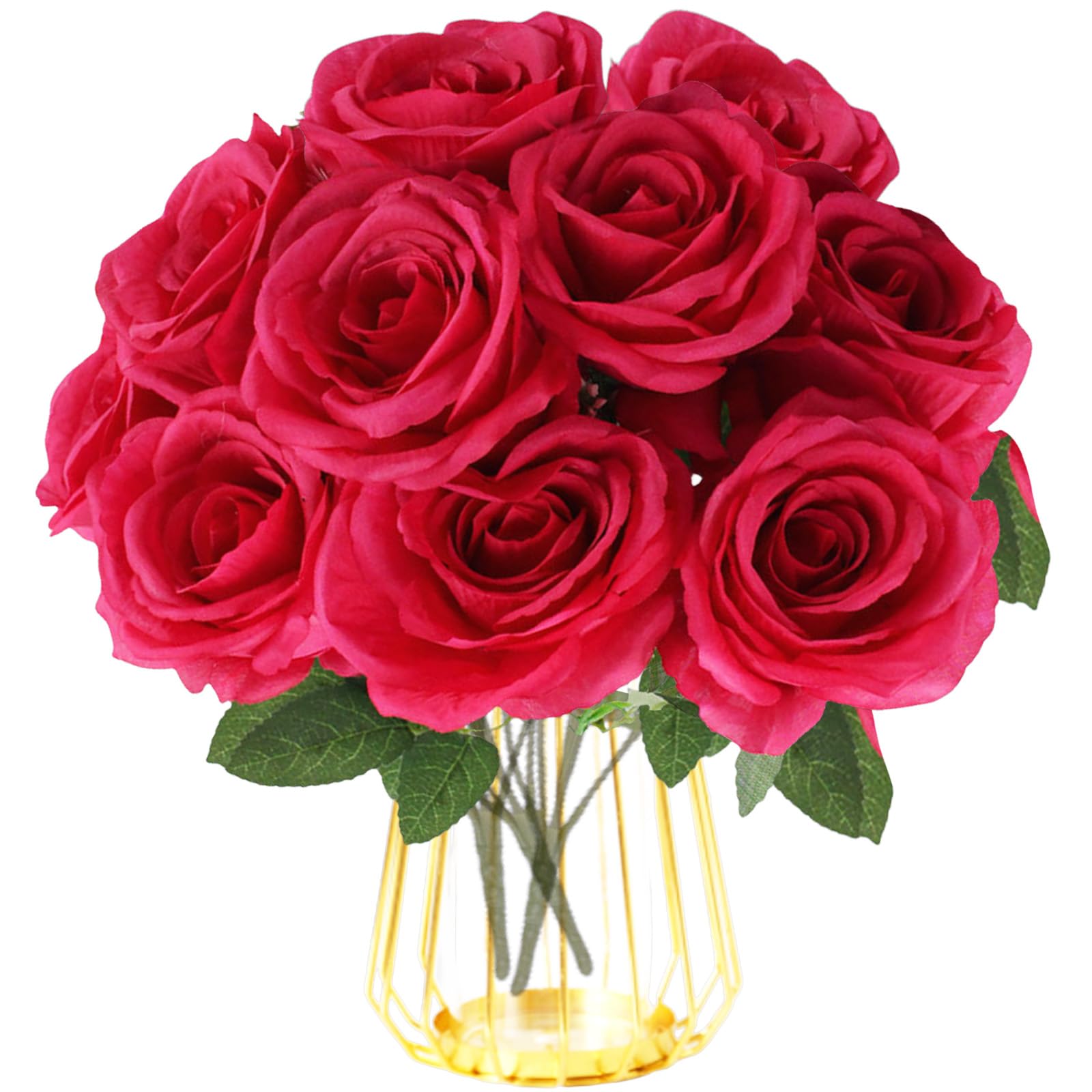 astylishome Artificial Flowers for Graves 10 pcs Roses Flower with Long Stems Simulation Bouquets Fake Rose Bouquet DIY for Home Garden Wedding Decor Red 1204