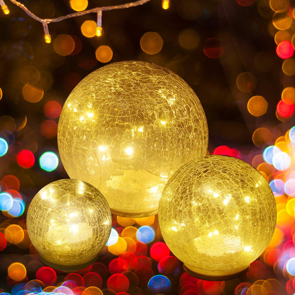 Glass Ball LED Light Christmas Wireless Crackle Glass Light Warm White Night Lamp for Bedroom Living-Room Dresser Nursery Kitchen Garden Restaurant Modern Glass Decoration Glass Craft (3 Pack)