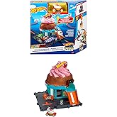 Hot Wheels City Toy Car Track Set, Downtown Ice Cream Swirl Playset Featured in The Netflix Series “Let’s Race with 1:64 Scal