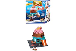 Hot Wheels City Toy Car Track Set, Downtown Ice Cream Swirl Playset Featured in the Netflix Series “Let’s Race with 1:64 Scal