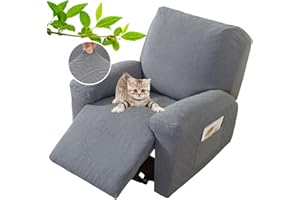 XINEAGE 4 Pieces Recliner Cover Stretch Jacquard Recliner Chair Covers Soft Recliner Slipcovers with Pocket for Kids and Pets, Washable Couch Cover (Recliner, Light Gray)