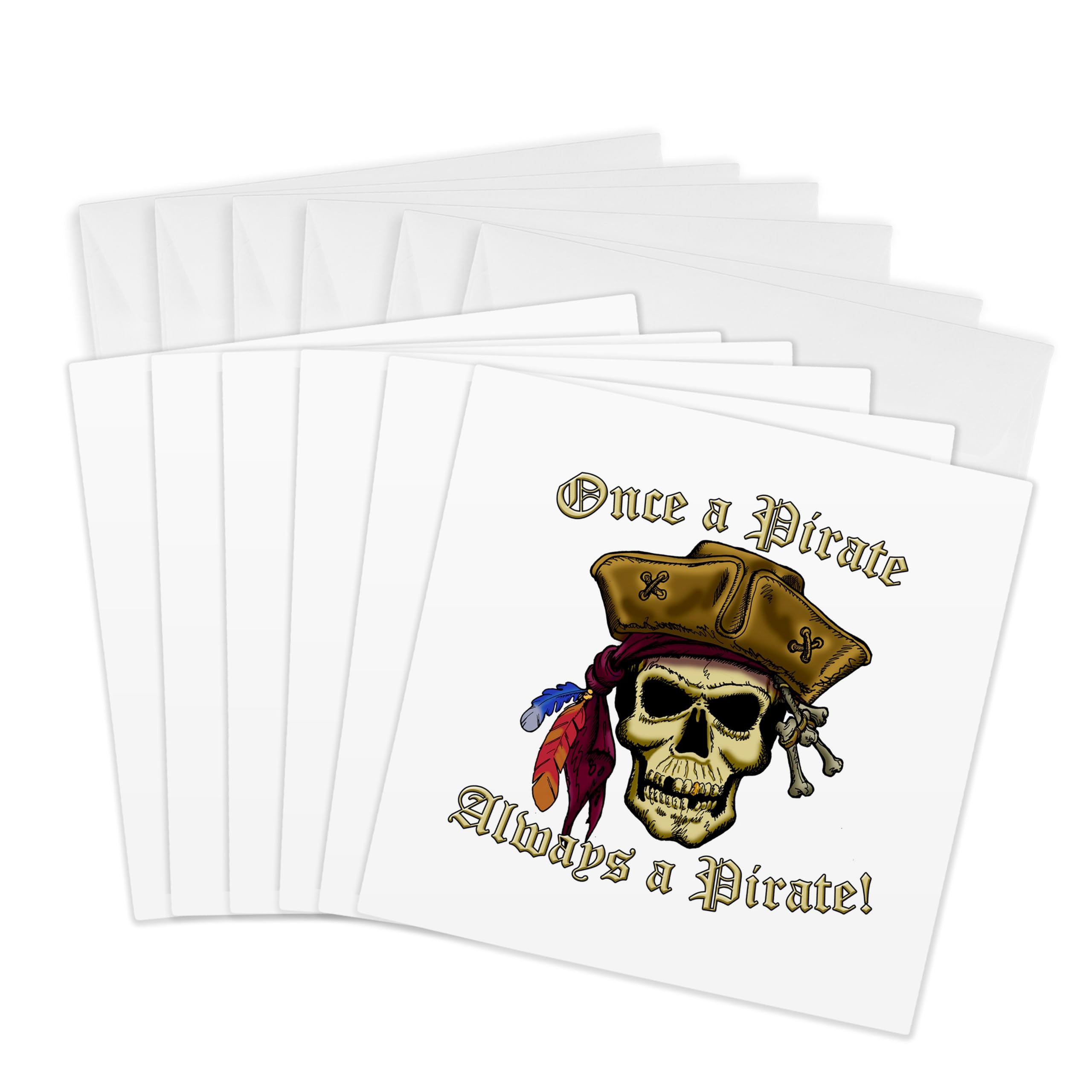 3dRose gc_22840_1 6 x 6-Inch "Pirate Skull with Once a Pirate" Greeting Card (Pack of 6)