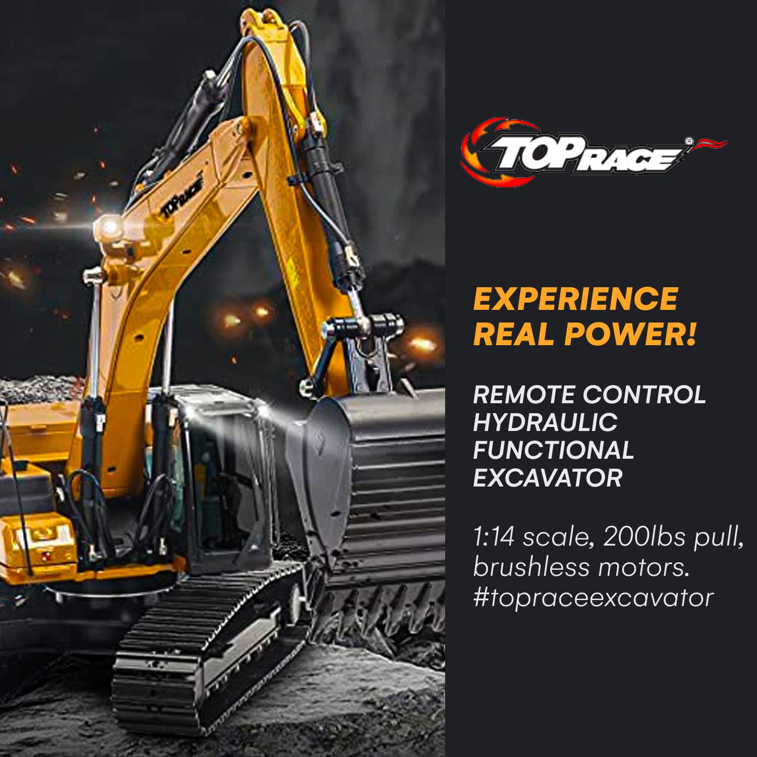 Top Race Hobby Grade Remote Control Hydraulic Excavator, All Included Battery, Hydraulic Oil, Transmitter, Ready to Run 1:14 Scale TR-311