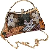 OYOANGLE Women's Floral Embroidery Clutch Purse Vintage Top Handle Handbag Kiss Lock Evening Bags