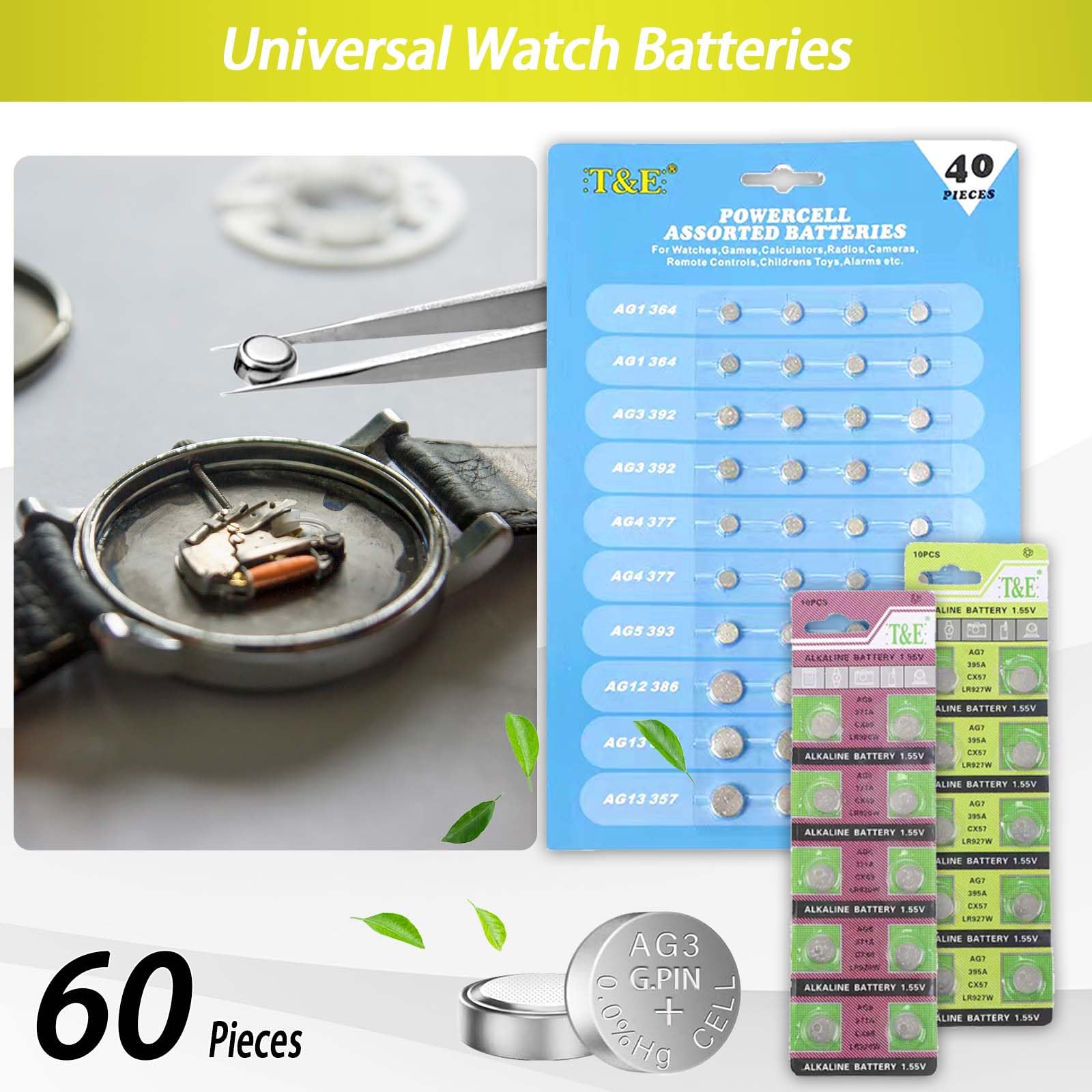 GLDCAPA Watch Battery Replacement Tool, Watch Repair Kit, Watch Link Removal Kit, Watch Screwdriver, Watch Holder, Spring Bar, Tweezers with 60pcs Watch Batteries