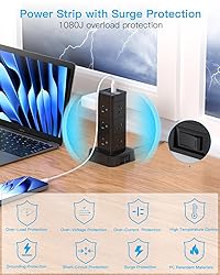 10Ft Surge Protector Power Strip Tower, 12 Outlets