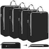 Hosuly 4 Pcs Compression Packing Cubes, 17.3 x 12.6'', Black 01 | Extra Large Ultralight Travel Organizers, Expandable Luggage Storage Cubes, Space Save Compression Bags for Family Long Trips