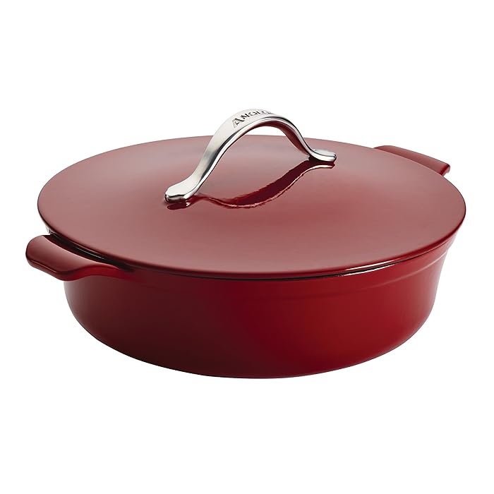Anolon Vesta Cast Iron Cookware 5-Quart Round Covered Braiser, Paprika Red