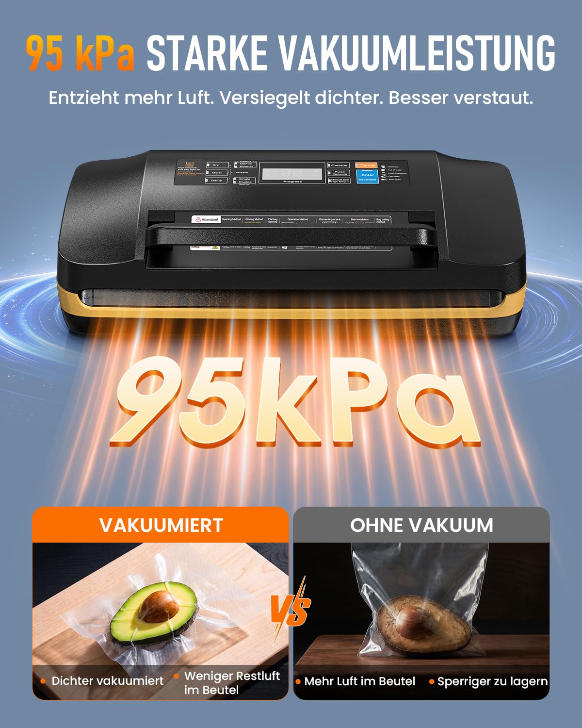 AbleMark Vakuumiergerät für Lebensmittel, 95 kPa Profi Vakuumierer 18-in-1, doppelte Schweißnaht, Folienschweißgerät & Einschweißgerät mit Cutter, Rollenfach, Trocken-/Feucht-Modus für Sous Vide 2
