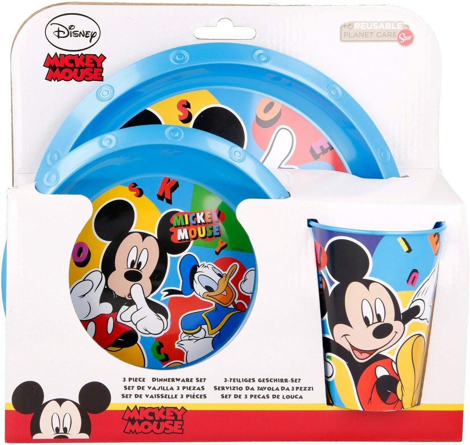Favourite Hero Cartoon Character 3pc Breakfast Set Inc Plate, Tumbler, Bowl, re-usable Plastic (Mickey Mouse)
