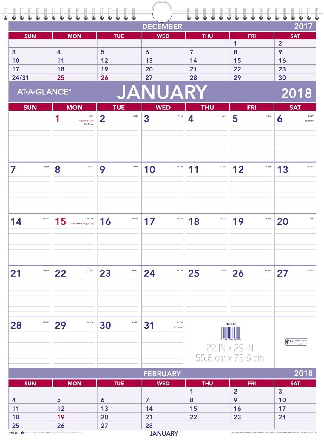 Amazon AT A GLANCE 3 Month Wall Calendar January 2018 December 