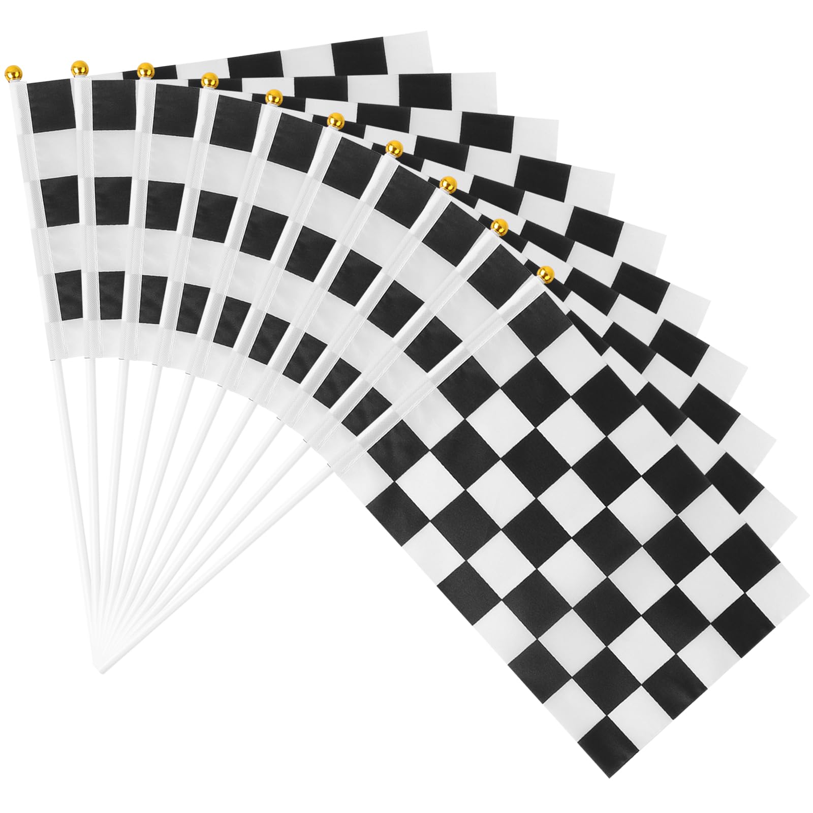 Photo 1 of MIDELONG Checkered Black and White Racing Stick Flag Small Mini Hand Held Race Car Flags for Room Race Car Birthday Party Decorations, Pack of 10