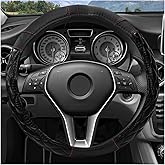 NYTKL Car Steering Wheel Cover, 15 Inch Soft Microfiber Leather Auto Wheel Protector, Anti-Slip Breathable Steering Wheel Cover for Women Men, Universal Fit for Trucks Sedans SUVs (Black)