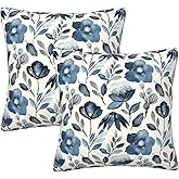 NOIRDAREL Blue Floral Pillow Covers 18x18 Inch Set of 2 Navy Blue Floral Throw Pillow Cover Chinoiserie Flowers Square Pillowcase Cushion Cases for Home Couch Bed Sofa