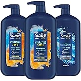 Suave Men Shower Essentials Variety 3-Pack – Hydrating 3-in-1 Hair + Body + Face Wash & Refreshing Body + Face Wash, 30 Oz Ea