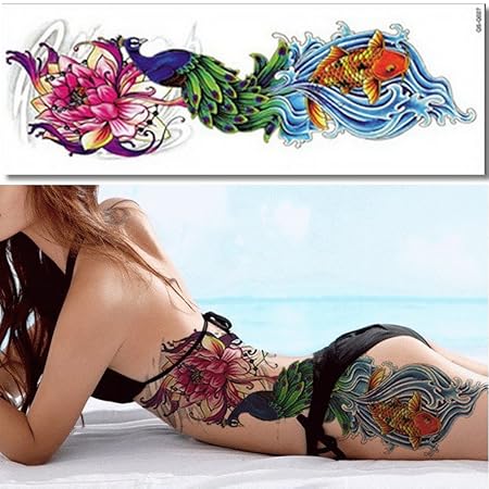EROSPA® Tattoo-Bogen temporär - Fisch Wasser Welle Blume Blüte Pfau - 48 x 17 cm