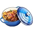 6 Quart Dutch Oven Enameled Cast Iron with Lid - Big Dual Handles - Oven Safe up to 500°F - Classic Round Pot for Versatile Cooking Blue