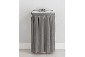 Castle Selection Fabric Sink Skirt Intersecting Leaves Pattern, Self Adhesive Water Repellent Vanity Cover (Grey)