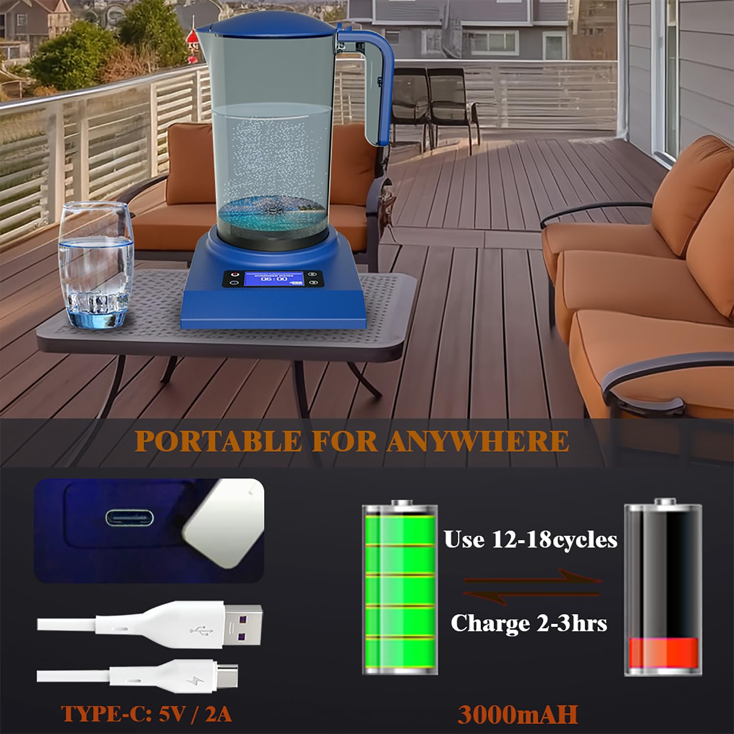Desktop Pitcher Hydrogen Water Pitcher PUREPEBRIX - 72oz Desktop Generator With 3000 ...