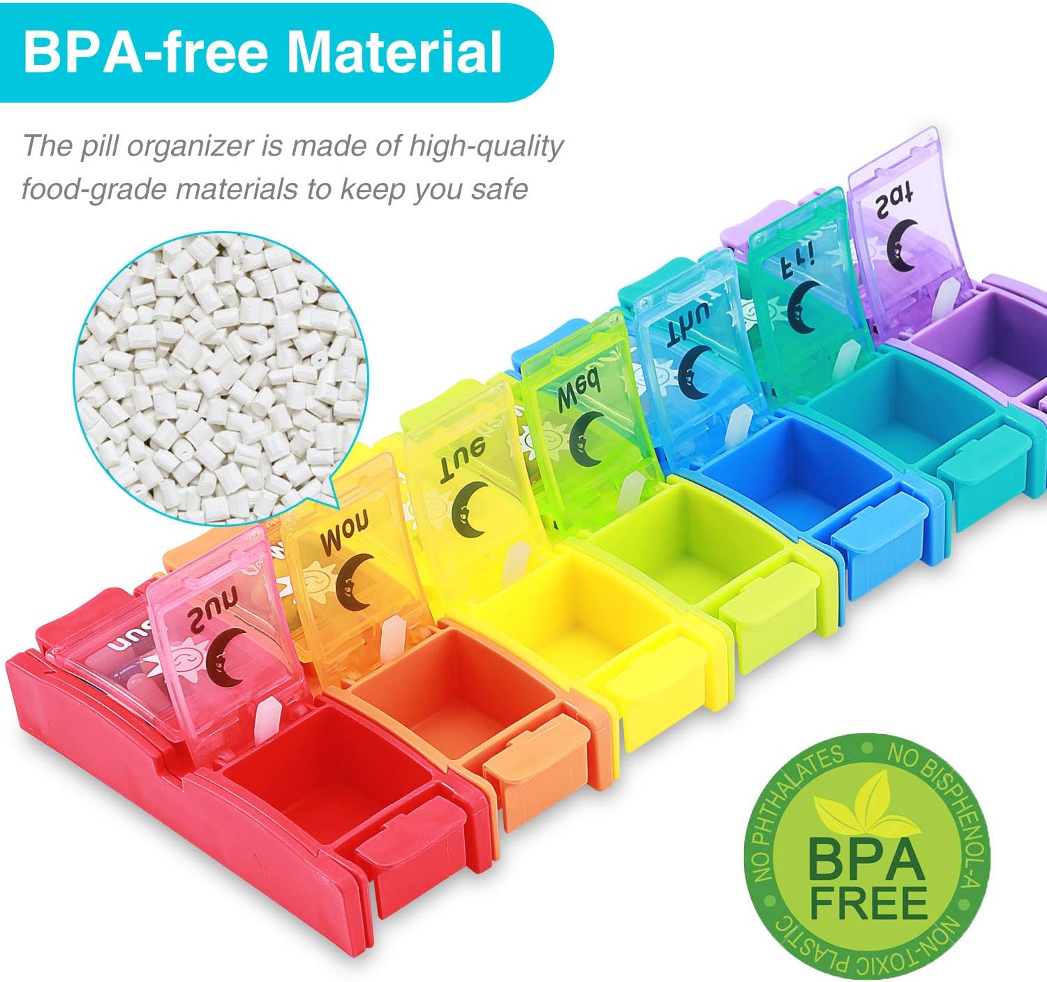 Weekly Pill Box Case 7 Day,Daily Pill Organizer 2 Times A Day,Portable Travel Pill Container Dispenser Holders with Large Removable Compartments to Hold Vitamins,Fish Oil,Supplements and Medication: Health & Personal Care