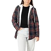 ZENTHACE Womens Sherpa Lined Flannel Jacket Winter Full Zip Up Hooded Plaid Shacket with Side Pockets